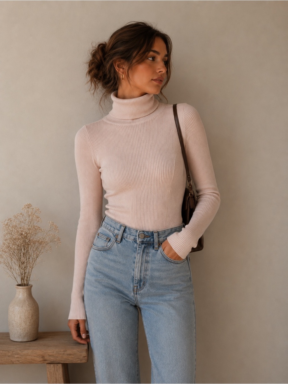 Abercrombie & Fitch Ribbed Turtleneck Slim Fit Sweater Body Suit
